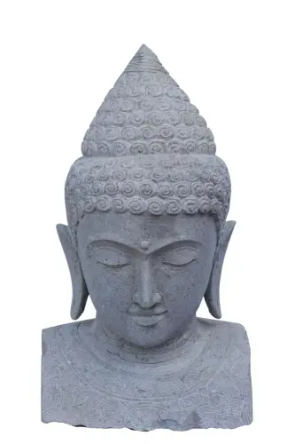 Product image of the product “Buddha bust with floral carving, 65 x 60 x 120cm. Natural stone (river stone), stonemasonry ”